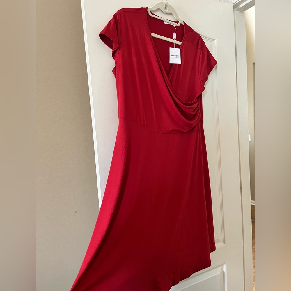 NEW! Haute Red Cotton Polyester Blend Mid Length Dress Women’s size 2X - Picture 9 of 15
